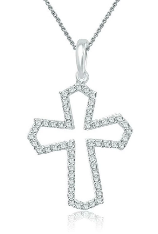 Collar Colgante Cruz I1 G 0.65 Quilates Diamante Redondo Oro Blanco 14K 1.65 Pulgadas Foto 1 de 4