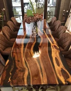 Black Epoxy Live Edge Wood Dining Center Custom Coffee Table Top Home Decor Arts - Picture 1 of 9