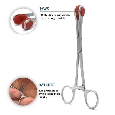 Pinzas de agarre de lengua joven rectas 6,5" oral dental quirúrgico médico instructor Foto 1 de 3