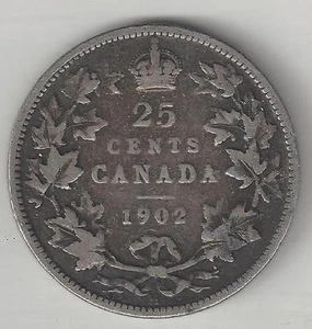 CANADÁ, 1902-H, 25 CENTAVOS, PLATA, KM#11, FINO - Imagen 1 de 2