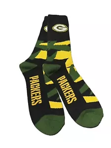NFL Green Bay Packers Football Yellow Black & Green Crew Socks Size Large - Picture 1 of 1
