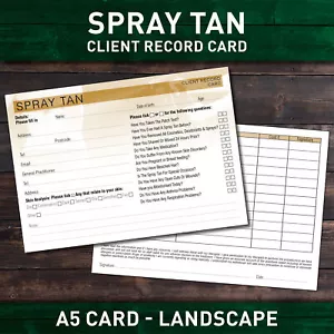 Spray Tan Client Record Card Treatment Consultation Therapists A5 / 50 Pack - Picture 1 of 3