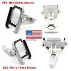 Silver Motorcycle Handlebar Mirror Mount 2 in 1 Phone Holder for Harley Touring