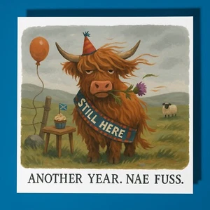Scottish Cow Happy Birthday Card & Envelope - Personalised card - friend Dad - Picture 1 of 10