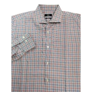 Camisa de vestir Boss Hugo Boss algodón a cuadros talla 43 17 ajustada usada en excelente estado - Imagen 1 de 5