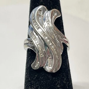 Vintage 10k White Gold Baguette Diamond Channel Set Cocktail Ring Sz 5.25 - Picture 1 of 10