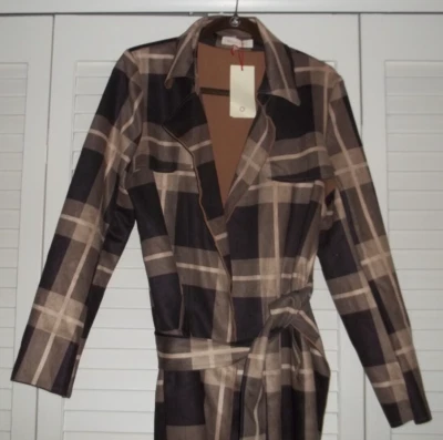 Nuevo con etiquetas Abrigo Anthropologie Solitario a Cuadros Atado Imitación Gamuza Guisante Para Mujer Grande Foto 1 de 4