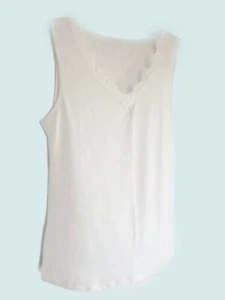 Women S = Junior L White Stretch Tank Top w/ White Laced V-Neck Sexy Comfort - Picture 1 of 10