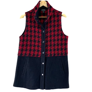NTCO Nomadic Traders Sweater Vest Women Medium Red Black Plaid Wool Pockets - Picture 1 of 7