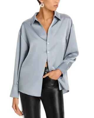 Blusa para mujer Aqua L1430 gris satinado botón delantero talla L Foto 1 de 4