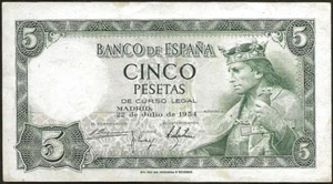 Spagna - banconota Di 5 Pesetas 22-07-1954 Spl ! P #146a1 - Imagen 1 de 2