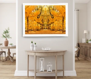 Estampado de árboles de otoño, arte de pared de parque, arte de pared de naturaleza enmarcado en bosque, natural - Imagen 1 de 5