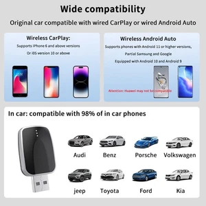 2in1 Wireless CarPlay Android Auto Adapter AI Mini Box Plug&Play For Car Radio - Picture 1 of 12