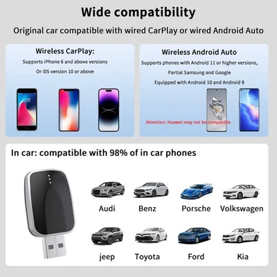 2in1 Wireless CarPlay Android Auto Adapter AI Mini Box Plug&Play For Car Radio - Bild 1 von 4