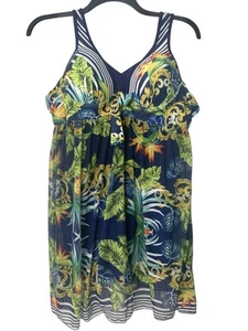 Unbranded One Piece Swimsuit Dress Boyshort Tropical Print Underwire Padded Xl - Picture 1 of 12