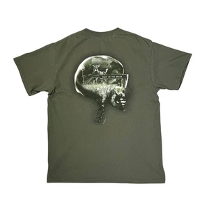 T-shirt Buck Wear 'Buck On The Brain' stampa grafica taglia large verde caccia USA - Foto 1 di 6