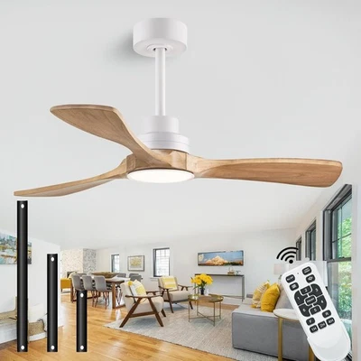 42" Ceiling Fans with Lights Remote 42-inch, White + Original Wood  - Image 1 of 4