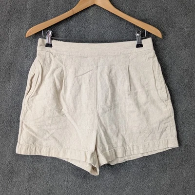 Pantalones Cortos Madewell Mujer Medianos Crema Limpios Pull On Lino Algodón Tiro Alto Plisado Foto 1 de 4