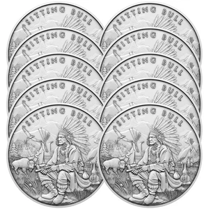 10 Stück - 1 Feinunze Sitting Bull Design .999 Feinsilbermedaille - Bild 1 von 3