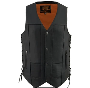 Milwaukee Leather MLM3541 Herren Roulette schwarz Premium Leder 10 Taschen Weste - Bild 1 von 11