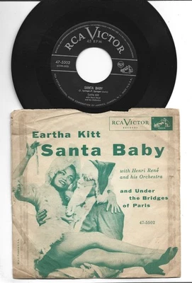 CHRISTMAS SOUL R&B 45 W/ PIC SLEEVE- EARTHA KITT - SANTA BABY -  HEAR - 1953 RCA - Image 1 of 2