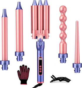Curling Iron Wand Set, 5 in 1 Hair Curler with 3 Barrel Crimper, Fast Heat up Cu - Picture 1 of 12