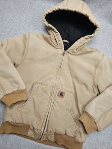 VTG Carhartt Jacket Youth Large (10/12) Light Brown Hooded YYJ130 BRN - Picture 1 of 15