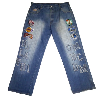 Jean holgado Y2K de colección UNK NBA para hombre talla W42 Nets Lakers 76ers Celtics Mavericks Foto 1 de 4