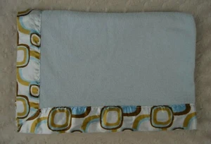 Beansprout Blue Baby Blanket Bean Sprout Brown White Tan Geo Shape Edge Trim - Picture 1 of 8