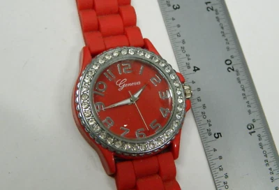 NEW red colored silicon band large Face GENEVA  watch - Image 1 of 3