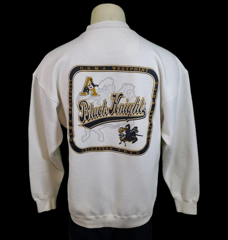 RARE 90s U.S.M.A Westpoint ARMY BLACK KNIGHTS Men's Sweatshirt Lrg Front & Back Cover