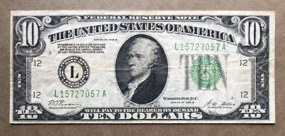 1928B $10  FRN [] SAN FRANCISCO [] FR 2002-L [] TONING [] SN#  L 15727057 A - Image 1 of 3