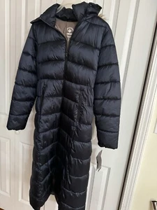 Halitech Puffer Coat Women's Size Large Hooded Jacket 3 Zip Pockets Long New - Picture 1 of 17