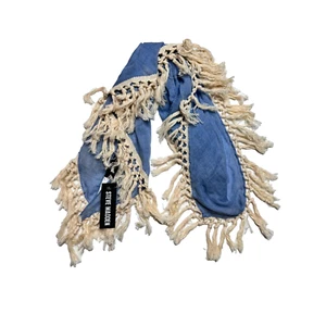 Steve Madden Chambray and Cream Fringe Scarf NEW Rodeo Coastal Cowgirl - Picture 1 of 5