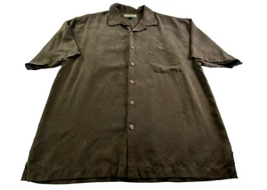 TOMMY BAHAMA Men Silk Shirt Short Sleeve Button Front Sz L Brown Floral 81-18 - Picture 1 of 10