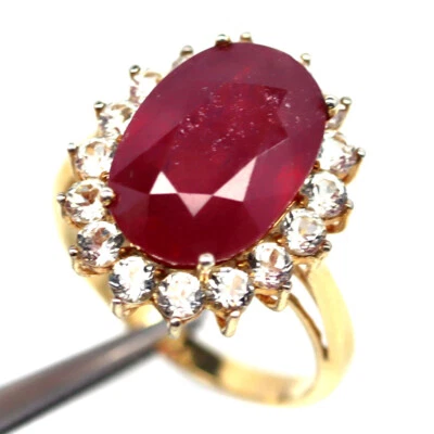 Piedras preciosas 10 x 15 mm. Anillo Joyería Rubí Rojo y Circón Blanco Plata 925 Talla 6.75 Foto 1 de 4