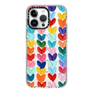 Casetify iPhone 14 Pro Max Clear Phone Case Polka Daub Hearts Rainbow New - Picture 1 of 6