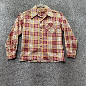 VTG Billy the Kid Button Up Shirt Boys Small Red Plaid Loop Collar Long Sleeve - Picture 1 of 11