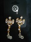 Gold Bow Design Earrings With Crystal Detail