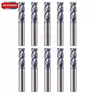 10Pcs 3/8" 4 Flute Solid Carbide 1" LOC x 2-1/2" OVL End Mills - AlTiN Coated - Picture 1 of 8