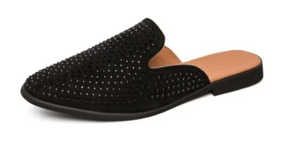 Zapatillas de vestir de diamantes de imitación para hombre mocasines sin espalda sin cordones informales con remaches zapatos Foto 1 de 4