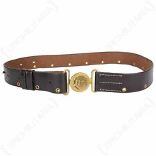 Leather Belt - Dark Brown M1912 Army Military Officer Gold Buckle Trousers Loop