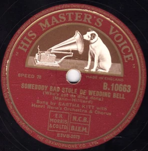 EARTHA KITT 78 SOMEBODY BAD STOLE DE WEDDING BELL / SANDY'S TUNE HMV B 10663 E - Picture 1 of 1