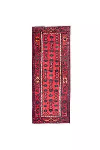 Rug Handmade Traditional Vintage Red Geometric Oriental Wool Rug 105cm x 267cm - Picture 1 of 10