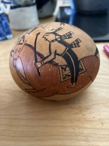 4.5" squashy sphere rattle hand painted gourd folk art - Picture 1 of 4