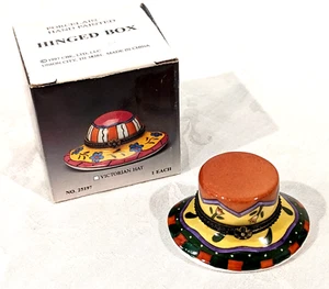 Vintage 1997 CBR viktorianische Hutschachtel Pillenschmuck Ring Porzellan handbemalt aufklappbar - Bild 1 von 11