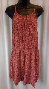 Old Navy Sleeveless Keyhole Romper Polka Dot Burnt Red White Size L Pockets - Picture 1 of 17