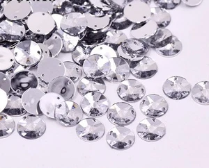 100 x Clear Sew on Acrylic Round Diamante Crystal Gems Rhinestone 10mm  - Picture 1 of 4