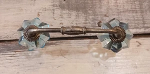 Drawer Pull Blue Glass, Silver Handle Cabinet Dresser Door Decor 4" Screw Holes - Picture 1 of 5