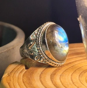 Ring 925er Sterlingsilber • Labradorite Edelstein Vintage Silberring Silverring - Bild 1 von 13
